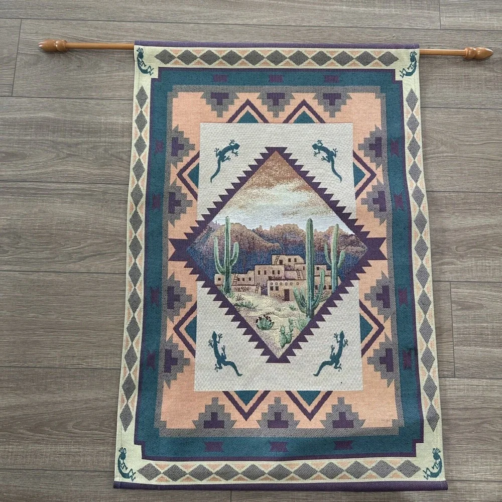 Kokopelli‎ Tapestry Wall Art Lizards Desert Wooden Rod 37x25